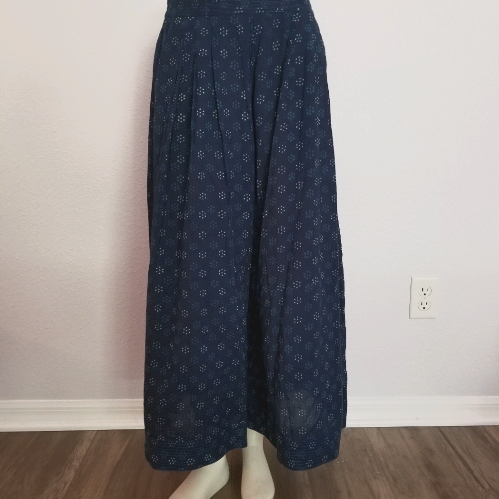 Navy Printed Wide-Leg Cotton Pants